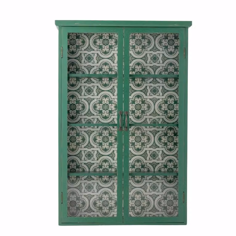 Bloomingville Hazem Kast Groen met Glazen Deuren en Vintage Afwerking