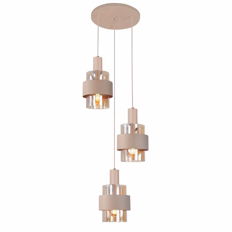 Highlight Marrone Moderne Hanglamp 3 Lichtpunten Rond Beige Bruin Zand Metaal Glas E27 Dimbaar Diameter: 30 cm