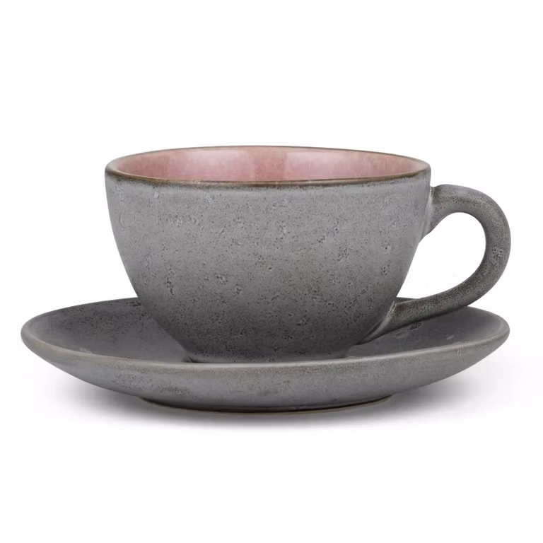 Bitz koffiekop met schotel grijs roze