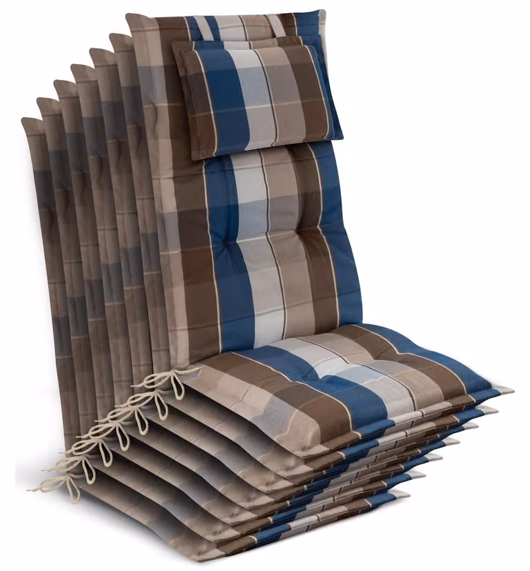 Beautissu 7x Premium rugkussens voor volwassenen, bruin-blauw geruit, B/D/H: 120 x 50 x 7 cm