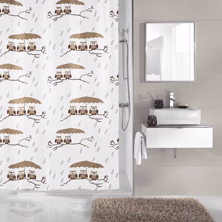 home24 Douchegordijn Eulen beige polyester B: 180 cm, H: 240 cm