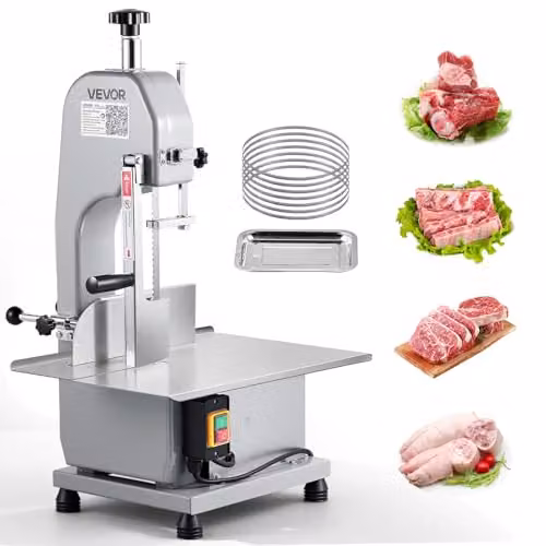 VEVOR Elektrische vleesbandzaag 1500 W, zilverkleurige bottenzaagmachine van roestvrij staal en aluminium, werkoppervlak: 31,5 x 46,0 cm
