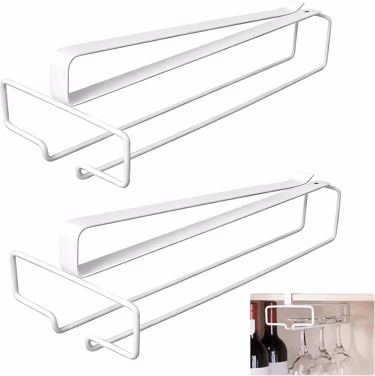 Set van 2 Hanging Wine Glass Houders voor onder de kast - Ideaal voor wijnglazen en stemglazen in de keuken of thuisbar - Zonder boren