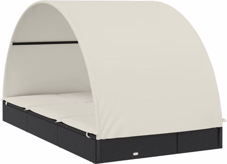 vidaXL Zonnebed voor 2 personen met rond dak, zwart, B/D/H: 211 x 112 x 140 cm