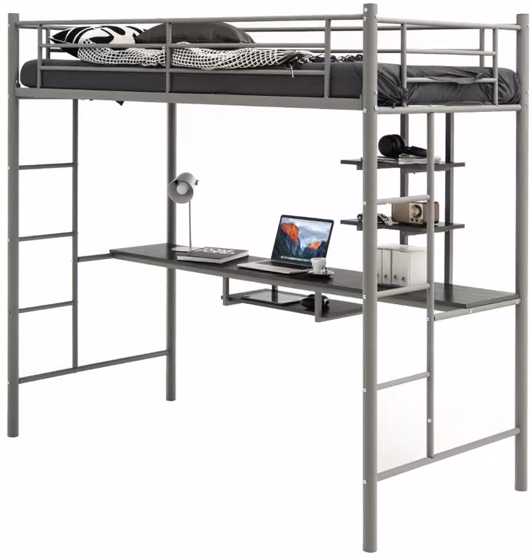 SureDeal® Metalen Hoogslaper met Bureau - Ruimtebesparend Stapelbedframe in Wit - B/D/H: 200 x 95 x 180,5 cm