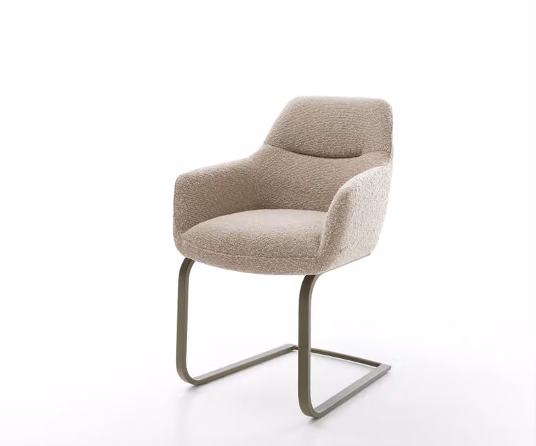 DELIFE Pejo-Flex Sledemodel Stoel met Bouclé Bekleding in Beige en Bruin met Titanium Pocketveer Kern