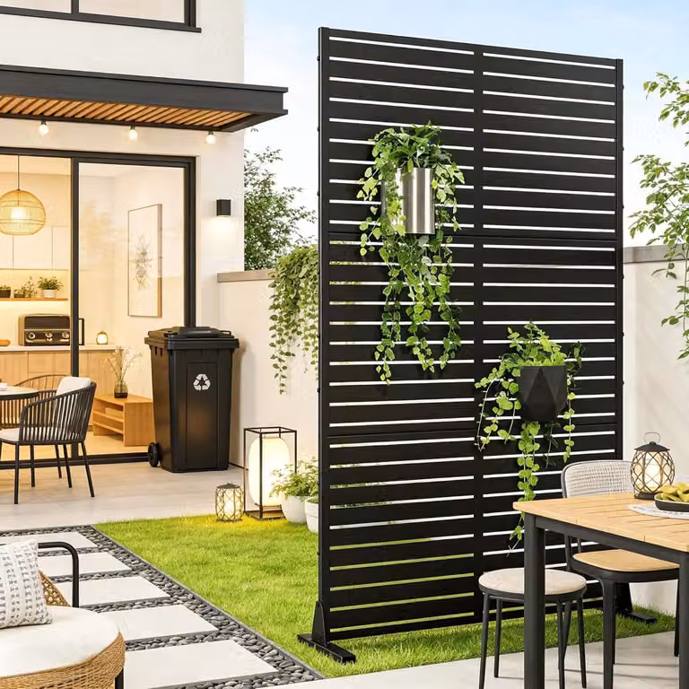 Kamerscherm Roomdivider Zwart met Decoratief Patroon - B/D/H: 120 x 180 cm