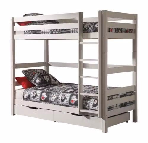 Vipack Pino PICOOLLA14 stapelbed voor kinderen, massief grenen, wit gelakt, H x B x D: 210 x 182 x 105 cm, ligoppervlak 90 x 200 cm