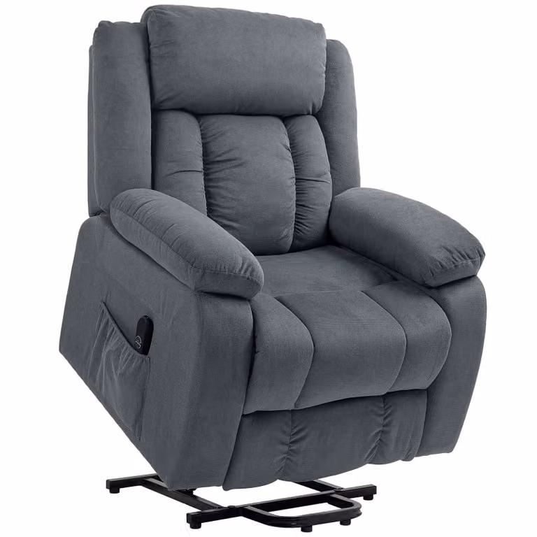 HOMCOM Elektrische Sta-op Stoel Relaxfauteuil met Stille Motor, Velvet TV Fauteuil met Afstandsbediening en Voetsteun, Grijs, B/D/H: 92 x 94 x 105 cm