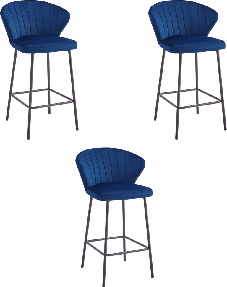 Leobert Gatta Barkrukken Set van 3 - Marineblauw Fluweel - Zwarte Poten