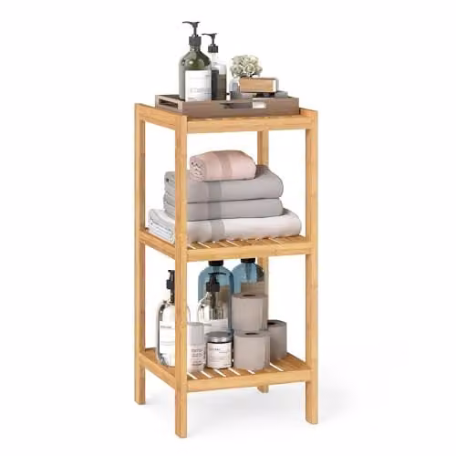 SONGMICS Bamboe Badkamerrek met 3 Niveaus, Vrijstaande Hoekopslag voor Badkamer en Woonkamer, B/D/H: 33 x 33 x 79,5 cm