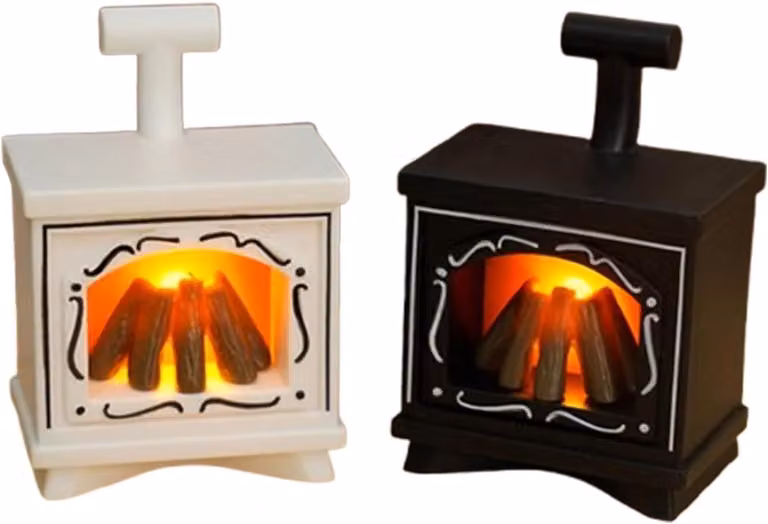 Set van 2 poppenhuis haarden met LED vlamlicht, 1/12 miniatuur meubilair, Wit-Zwart