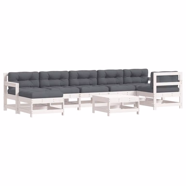 vidaXL 8-delige loungeset voor de tuin met kussens, wit, massief hout, rustiek