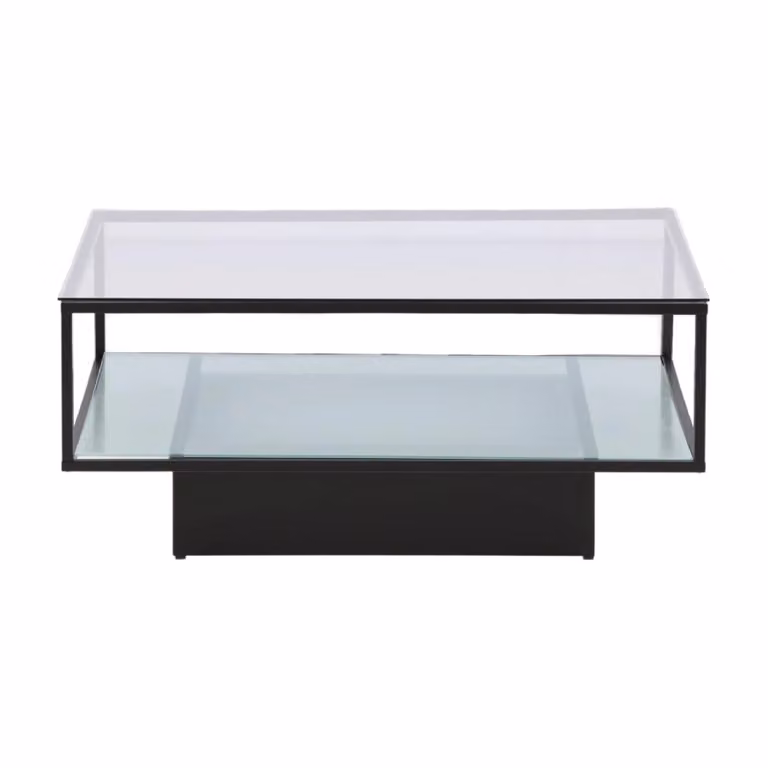 QUVIO Salontafel Zwart Glas met Opbergruimte, B/D/H: 90 x 38 x 90 cm