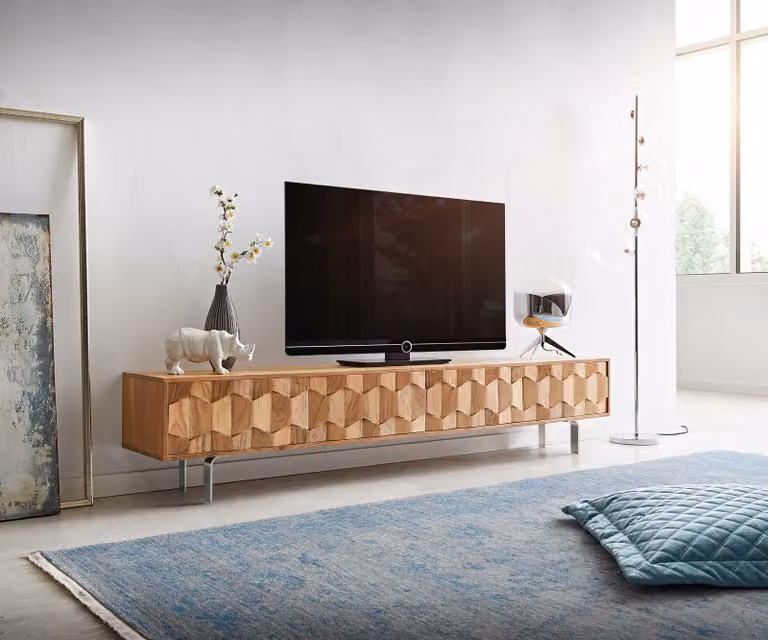DELIFE Tv-meubel Fevo modern acacia hout bruin met 4 deuren Breedte: 200 cm, Diepte: 40 cm, Hoogte: 48 cm