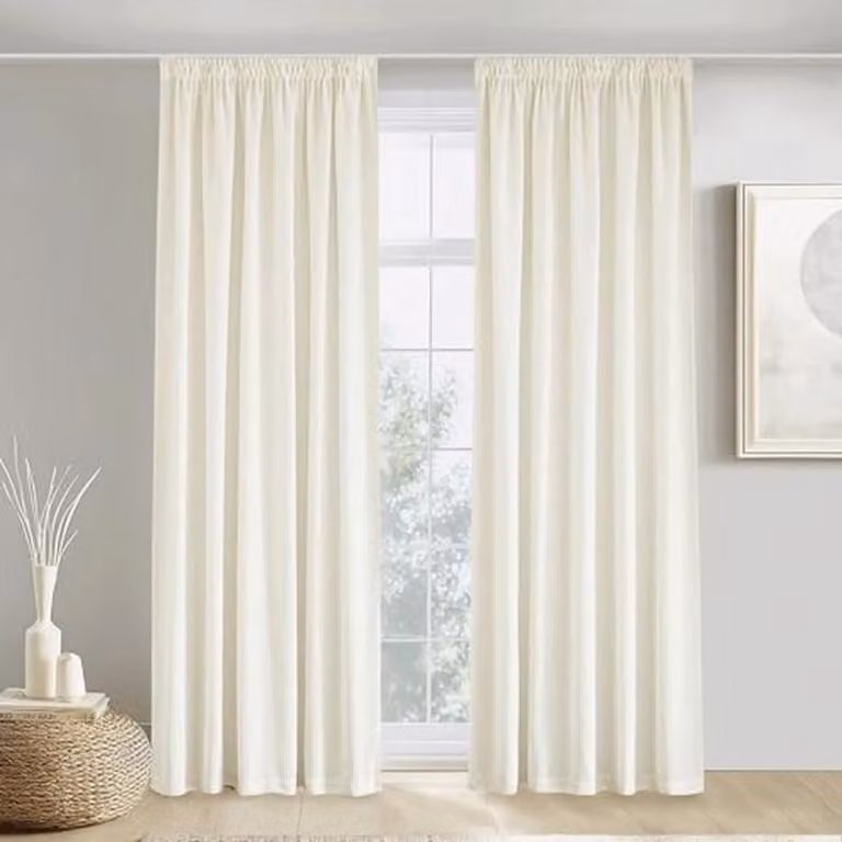Set van 2 Linnen Semi-Transparante Gordijnen met Plooitape in Ivoor Wit voor een Boho Woonkamer - Breedte: 140 cm, Hoogte: 245 cm