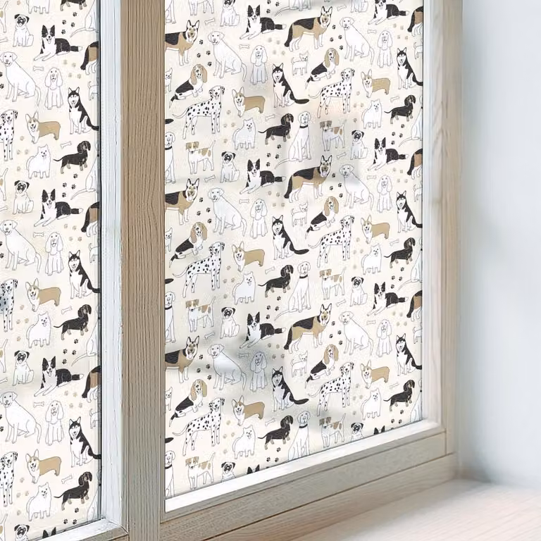 Coloray Privacy Folie Raam met Hondenpatroon in Lood - Beige Melkglas - 200 x 100 cm - Zonwerende Anti-inkijk Raamfolie