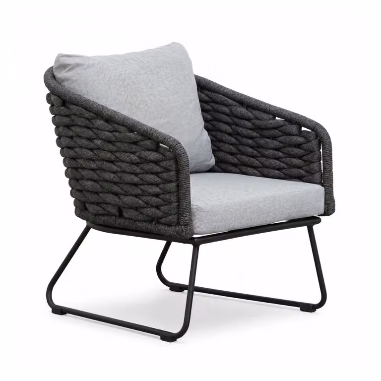 Flora loungestoel met touw en aluminium in Stone Grey