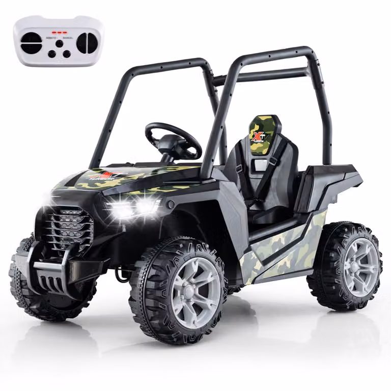 Costway Buggy Voertuig met Afstandsbediening, 3 Snelheden, 2 Veerophangingen en LED-verlichting, Groen