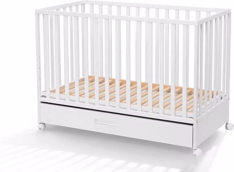 Witte babybed LUX met schuifladen en massief houten frame, B/D/H: 120 x 60 cm
