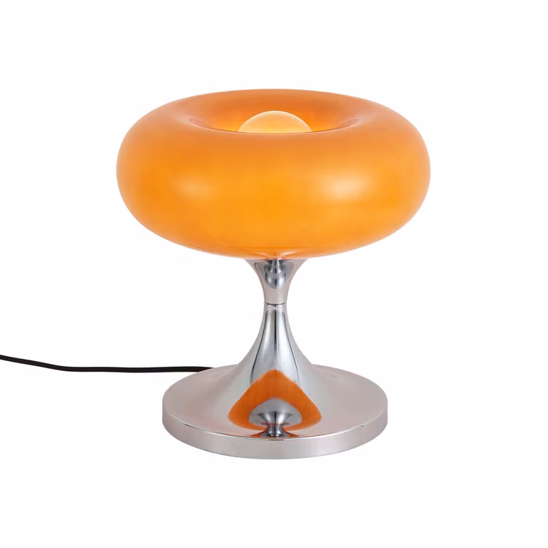Qazqa Retro tafellamp chroom met oranje glazen kap, Hoogte: 31 cm
