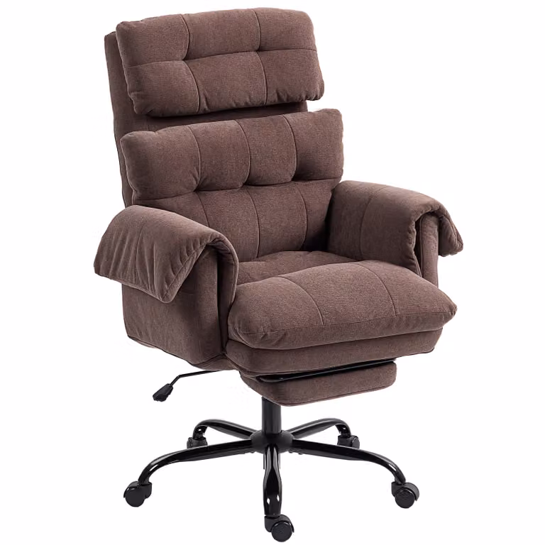 HOMCOM Comfortabele Bureaustoel voor Thuiswerken met Verstelbare Rugleuning en Armleuningen, Bruin, B/D/H: 80 x 77 x 108-116 cm
