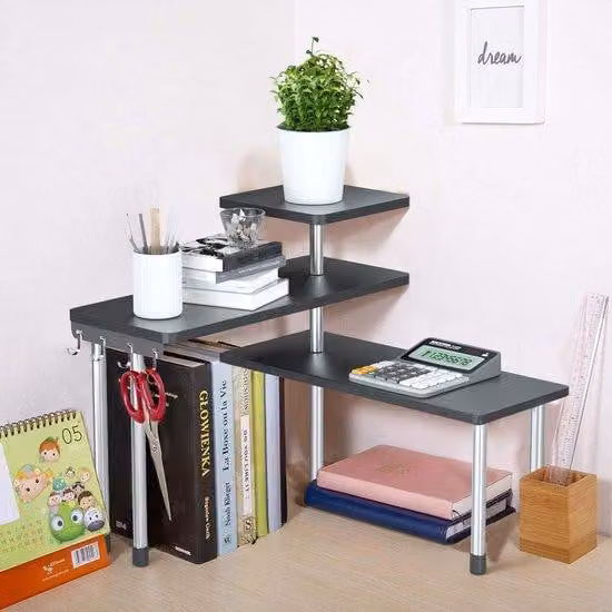 Hoekrek voor Keuken, Woonkamer of Home Office - 3 Niveaus - Zwart