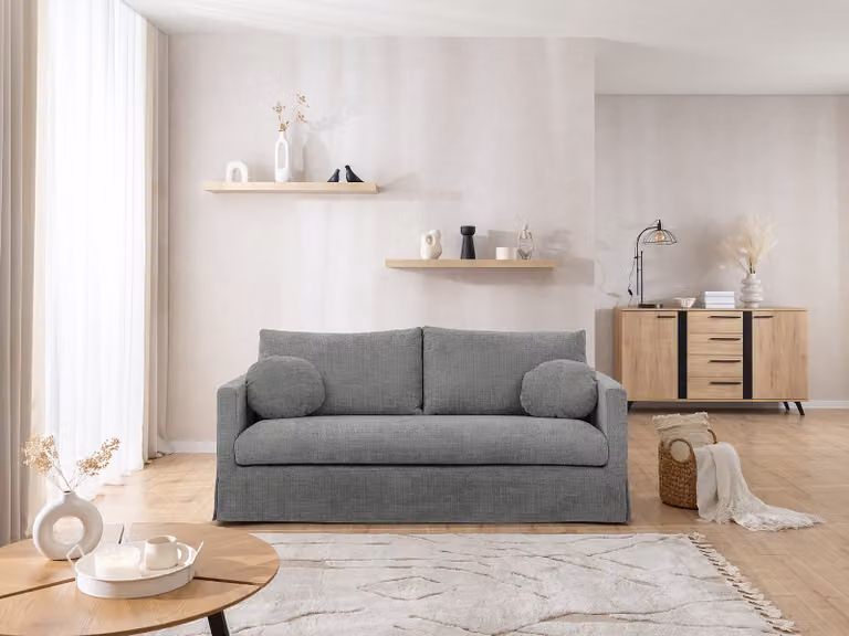 home24 Chenille Cristy 3-zitsbank blauw landelijke stijl B/D/H: 195 x 89 x 95 cm