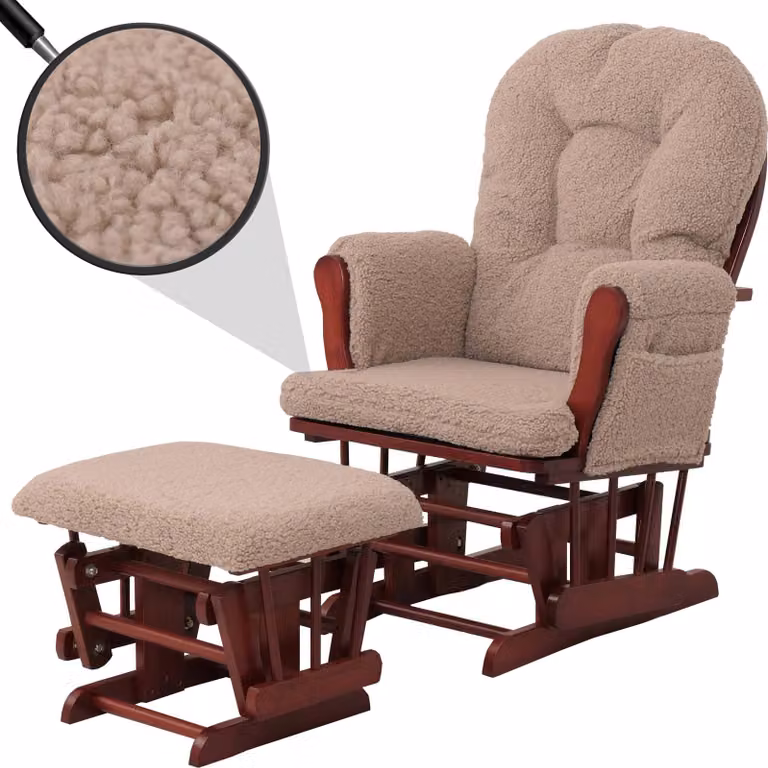 Mendler Relaxfauteuil HWC-C76 met hocker, bruin bouclé stof en donker frame