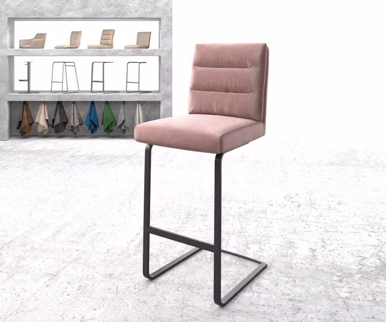 DELIFE Barstoel Pela-Flex modern fluweel rosé met metalen sledestoel onderstel