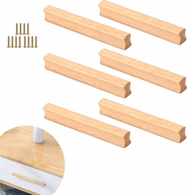 Dailygoods Meubelhandgrepen 6 stuks - Houten kastgrepen met bevestigingsschroeven - Gatafstand 160 mm