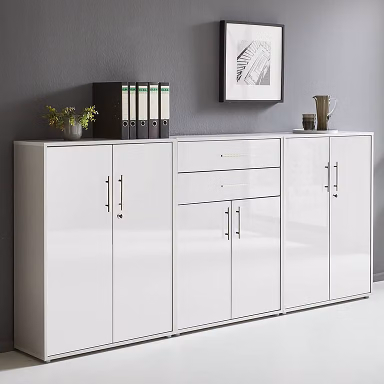 home24 Kastenset 3-delig C modern grijs/lichtgrijs/hoogglans wit B/D/H: 114 x 33 x 85 cm
