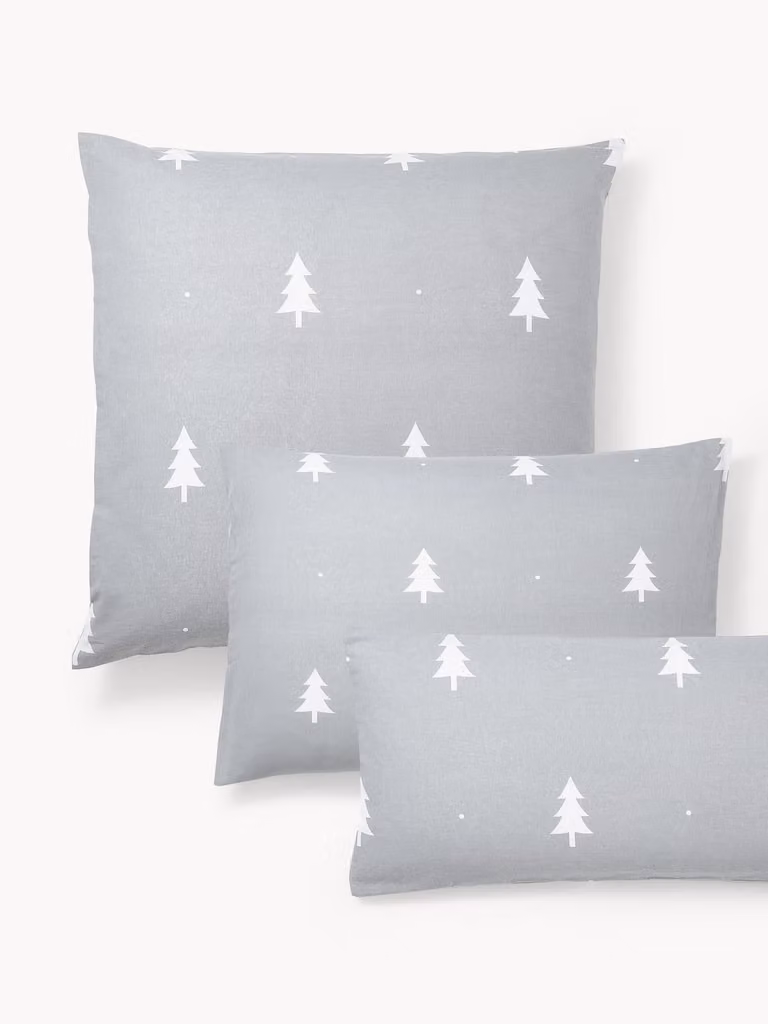 Westwing Collection Flanellen kussenhoes X-mas Tree met kerstmotief, 80 x 80 cm