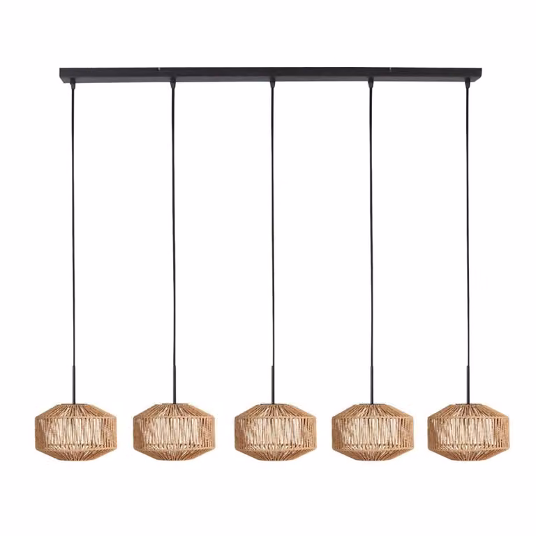 Steinhauer Ropex 5-lichts hanglamp met rotan kappen, bruin/zwart