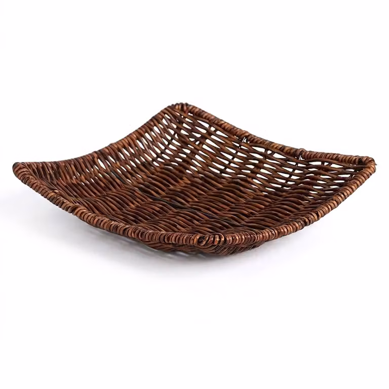 Donkerbruine vierkante gevlochten rieten mand voor decoratie en opbergruimte B/D/H: 20,5 x 20,5 x 5 cm