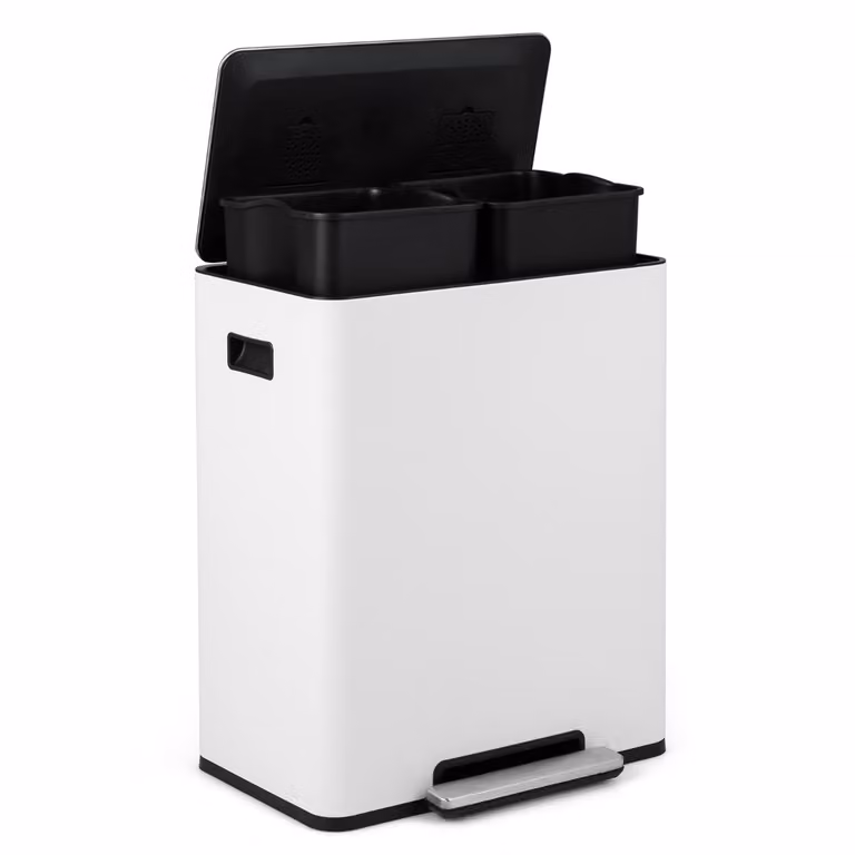 Costway Afvalbak met 2 Compartimenten en Pedaal, 60L, Wit
