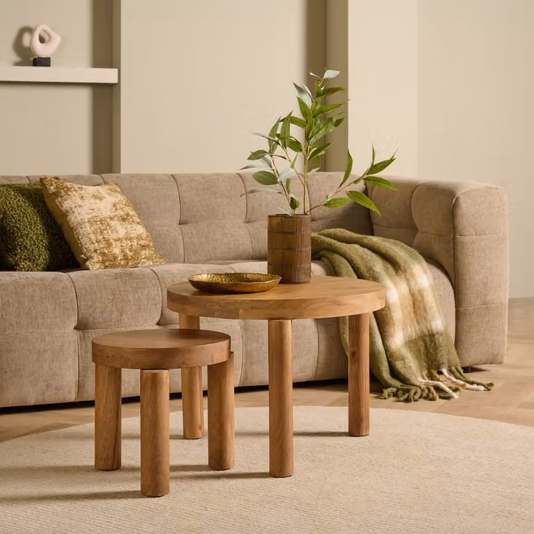 Salontafel Set Caen Mangohout Naturel B/H/D: 60 x 35 x 35 cm en 45 x 35 x 35 cm