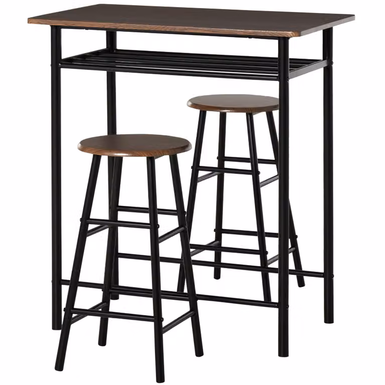 HOMCOM 3-delige barset industriële stijl met tafel en twee krukken, zwart eik, B/D/H: 80 x 50 x 90 cm