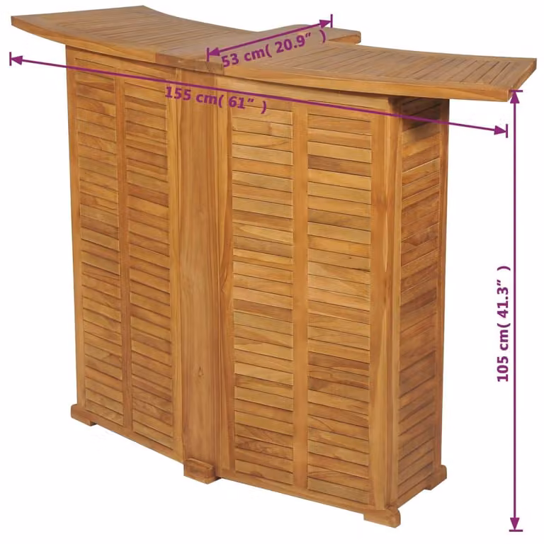 vidaXL Opklapbare barkruk van massief teakhout, B/D/H: 155 x 53 x 105 cm