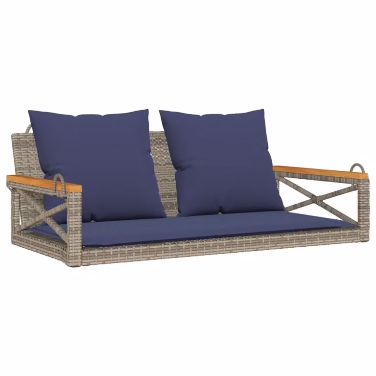vidaXL Hangstoel met kussen, grijs, polyrotan, B/D/H: 109 x 62 x 40 cm