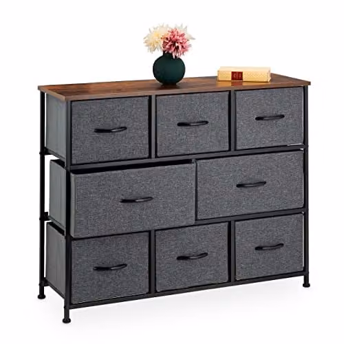 Relaxdays Industriele Ladekast met 8 Lades, Grijs/Bruin/Zwart, H 78,5 x B 100 x D 30 cm