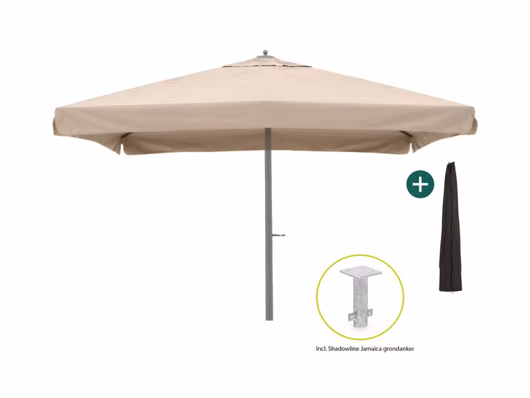 Parasol Shadowline Java Beige Vierkant inclusief hoes B: 400 cm, D: 400 cm, H: 211 cm