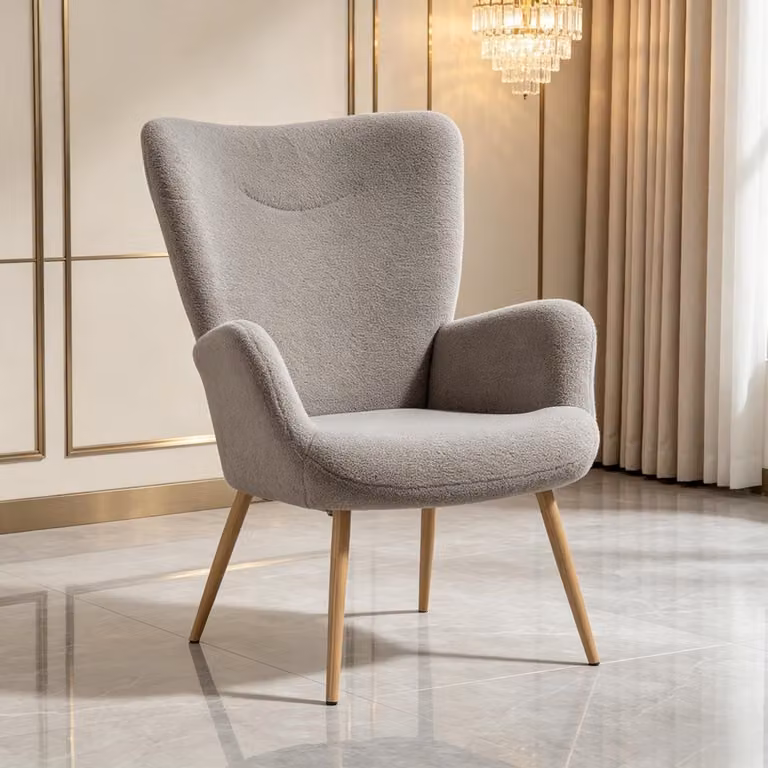 Grijs Fauteuil met Hoog Rugleuning en Armleuningen voor Woonkamer of Slaapkamer - B/D/H: 71 x 74 x 97,5 cm