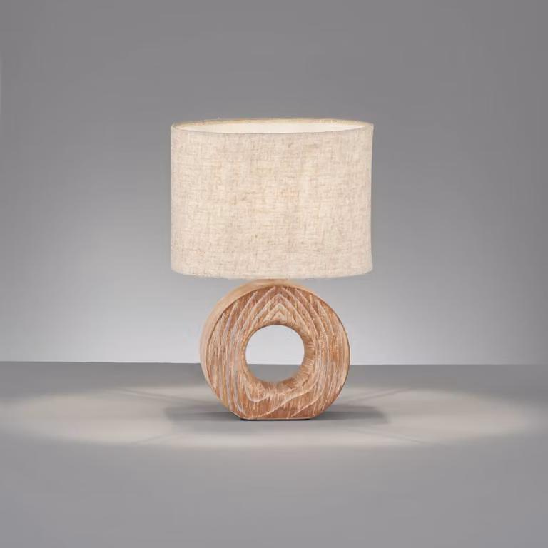 Fischer & Honsel Hanke Tafellamp met keramieken voet en linnen kap, Bruin/Beige, B: 13,00 cm, D: 20,00 cm, H: 31,00 cm