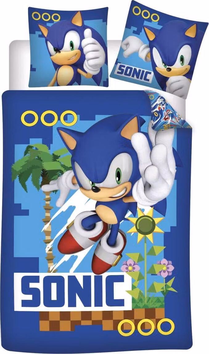 Sonic Coin Chase beddengoedset voor kinderen, 140 x 200 cm + 70 x 90 cm