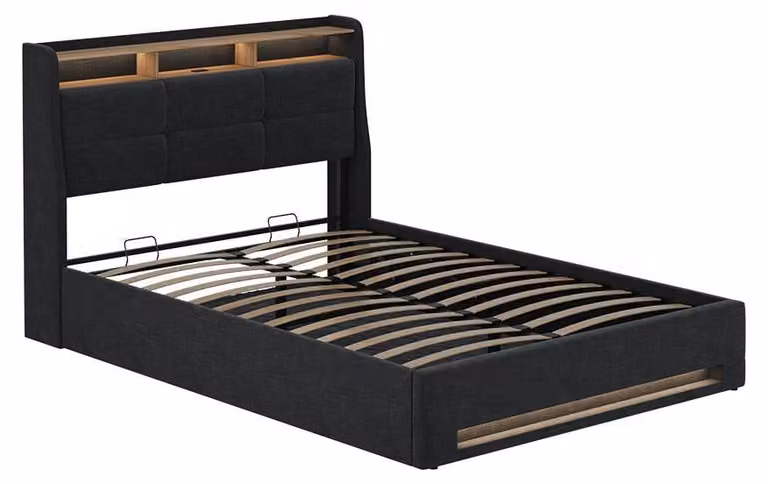 Vitalispa Christin Gestoffeerd bed Antraciet/eiken, B/D: 140 x 200 cm, met LED-verlichting en USB-aansluiting