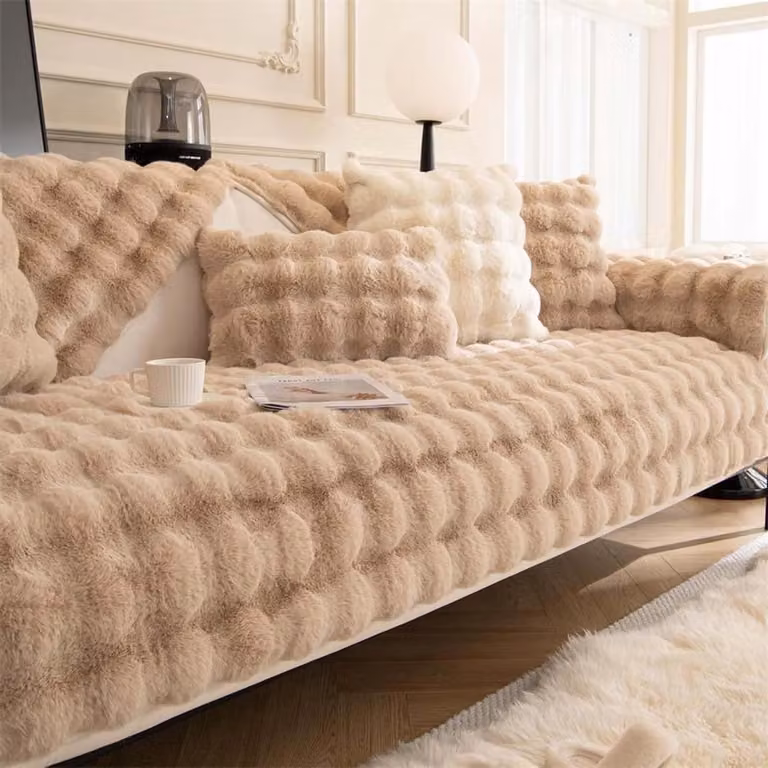 Zachte pluche bankhoes met antislip bodem voor uw bank - Kamel - 90 x 240 cm