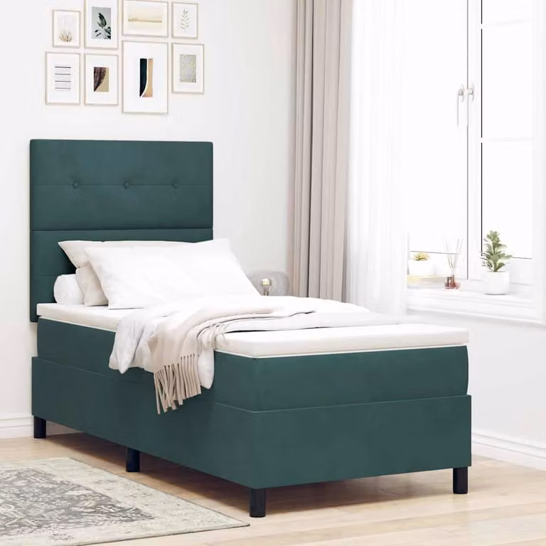 vidaXL LED boxspringbed met hoofdeinde, donkergroen, 100 x 200 cm, fluweel