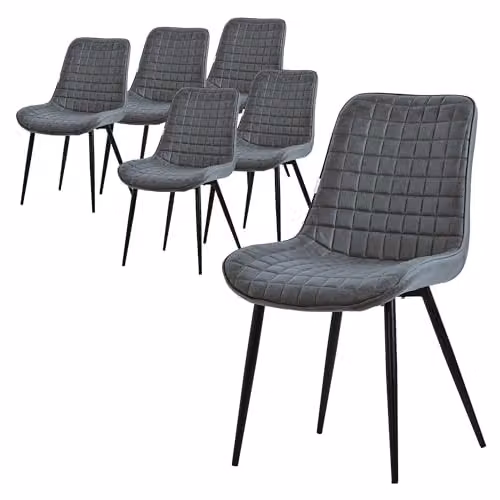 ML-Design set van 6 eetkamerstoelen met armleuningen, antraciet kunstleer en zwarte metalen poten