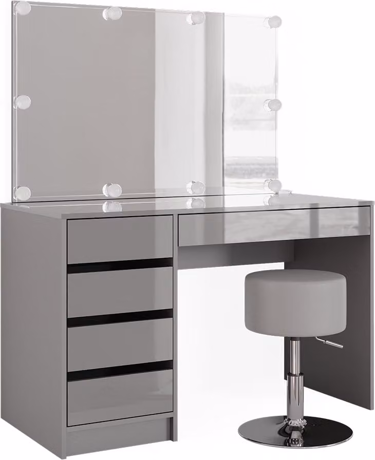 Vicco Kaptafelset Sherry Grijs met Spiegel, LED-lichtslinger en Kruk, Breedte: 120 cm